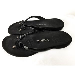 Vionic Bella Toe Post Sandals 8 Black Slip-On Thong